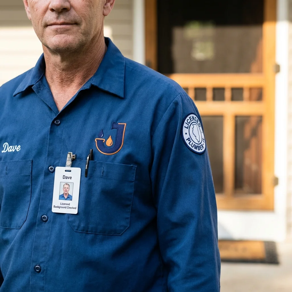 Licensed plumber showing ID badge in Palm Bay, FL