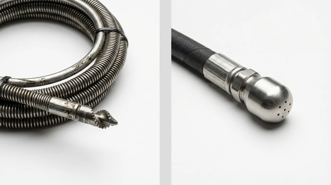 Drain snake cable and hydro jetting nozzle used for drain cleaning in Palm Bay, FL